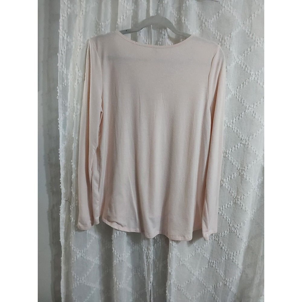 Mudd Womens Large Light Pink Lattice Neck Long Sleeve High Low Hem Top